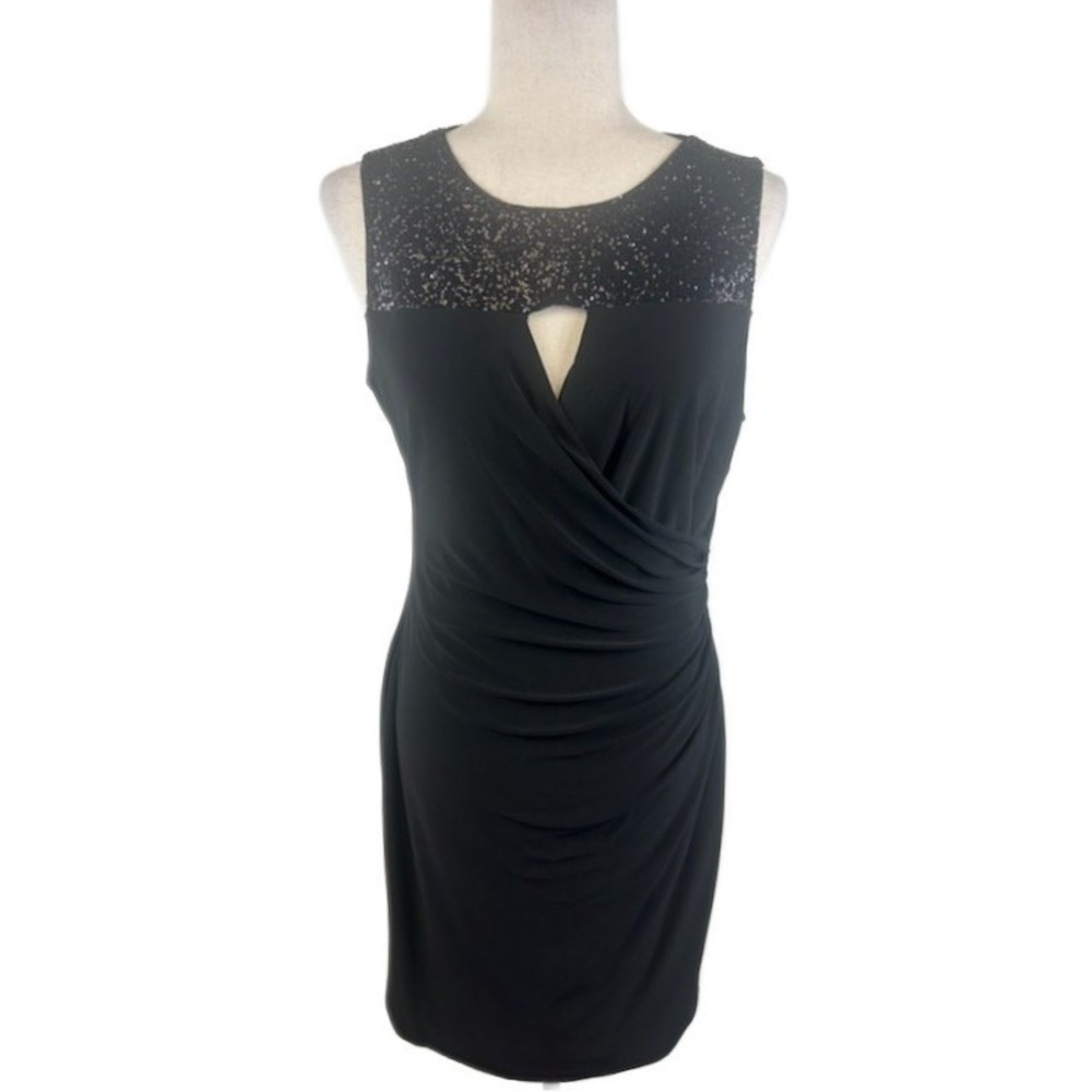 Lauren Ralph Lauren Black Sleeveless Sequin Sheath Dress Cocktail Womens Size 12